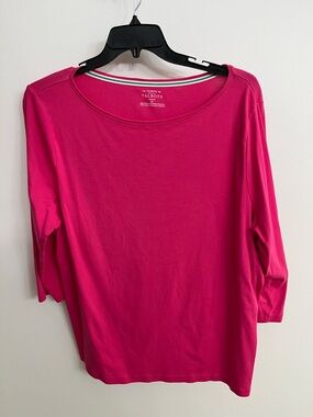 EUC Talbots 3X Vibrant Pink Three-Quarter Sleeve Tee 100% Cotton